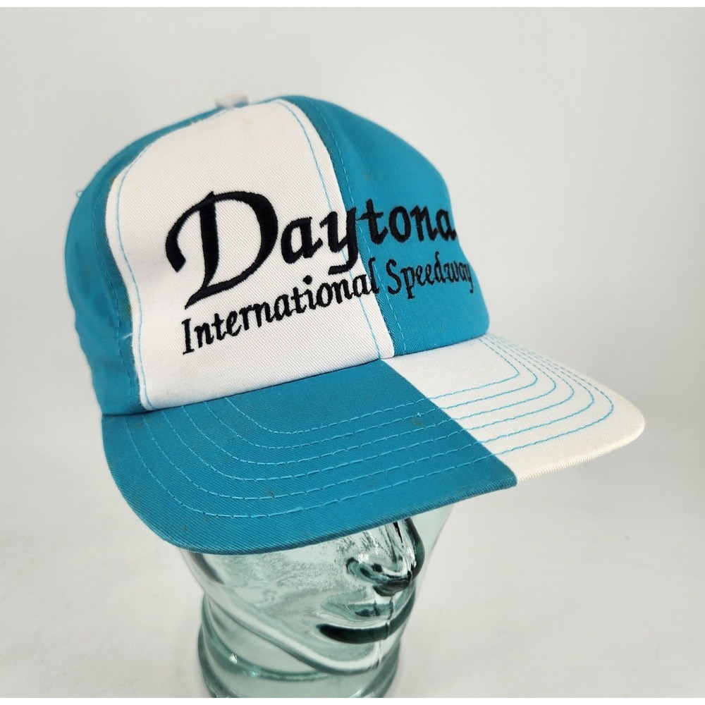 Vtg Daytona International Speedway Hat OS Teal White Colorblock Embroidered USA
